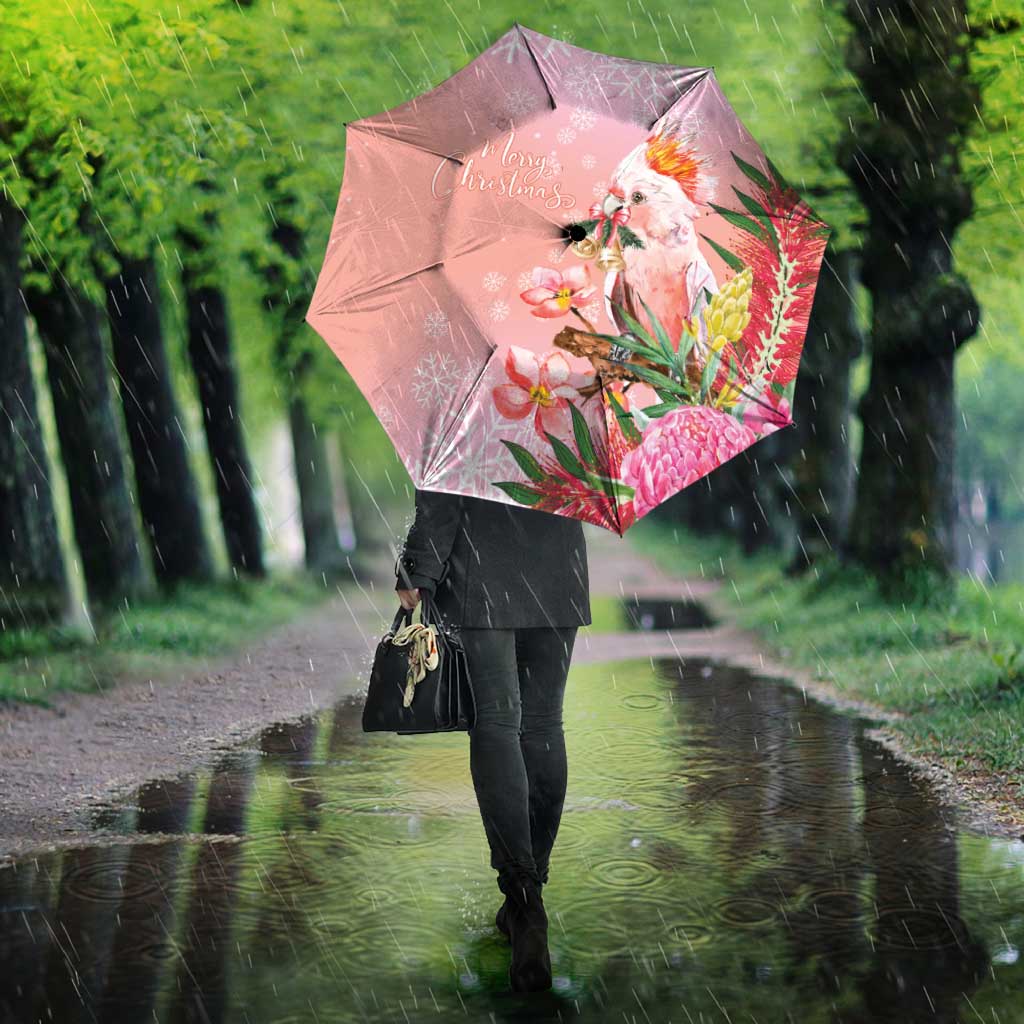 Australia Christmas Pink Cockatoo with Banksia Umbrella Coral Pink - Aussie Hoodie