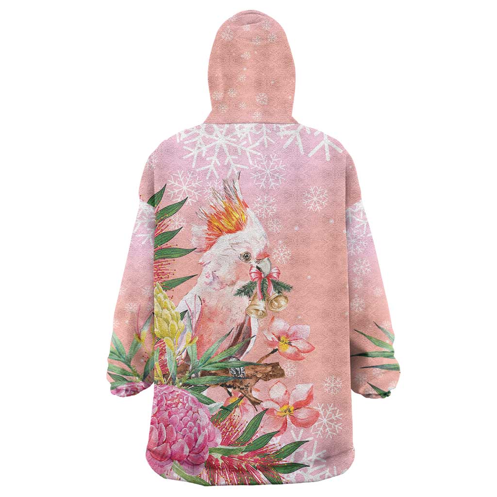 Australia Christmas Pink Cockatoo with Banksia Wearable Blanket Hoodie Coral Pink - Aussie Hoodie