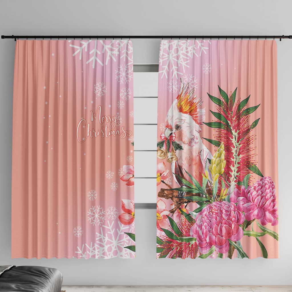 Australia Christmas Pink Cockatoo with Banksia Window Curtain Coral Pink - Aussie Hoodie