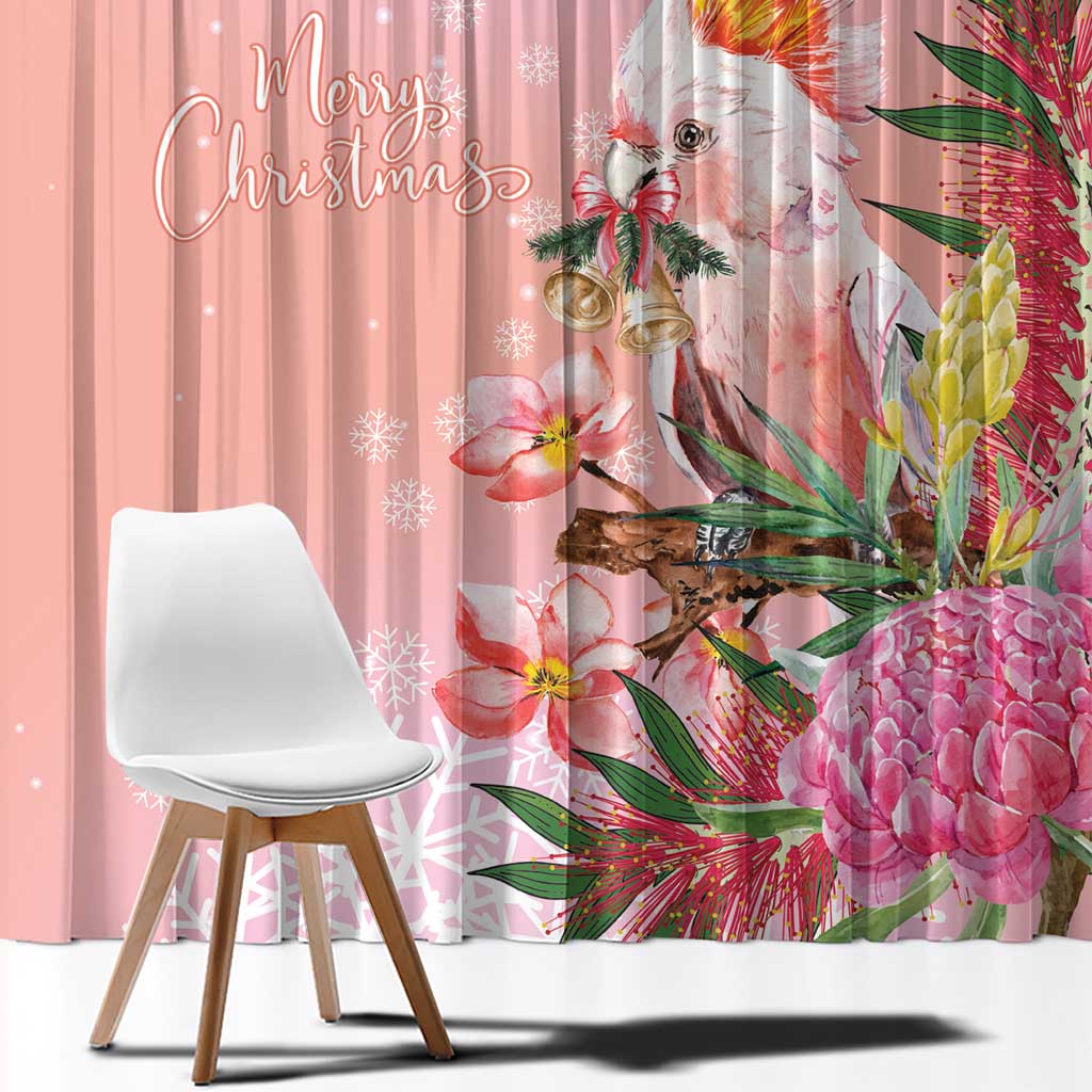 Australia Christmas Pink Cockatoo with Banksia Window Curtain Coral Pink - Aussie Hoodie