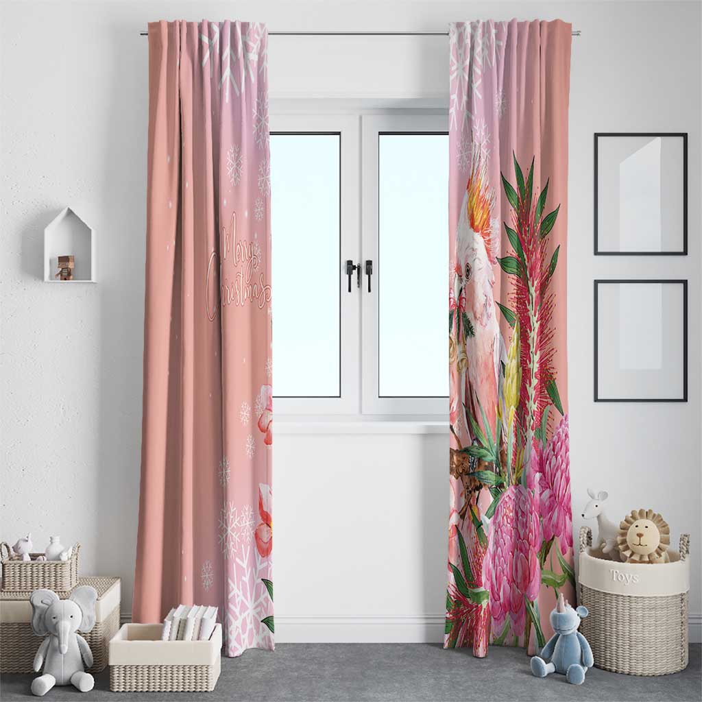 Australia Christmas Pink Cockatoo with Banksia Window Curtain Coral Pink - Aussie Hoodie
