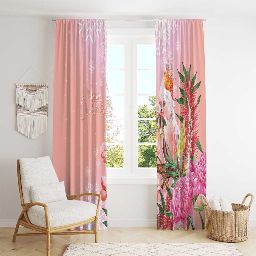 Australia Christmas Pink Cockatoo with Banksia Window Curtain Coral Pink - Aussie Hoodie