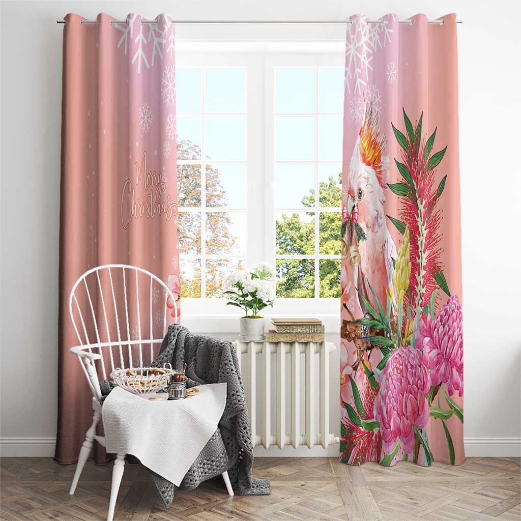 Australia Christmas Pink Cockatoo with Banksia Window Curtain Coral Pink - Aussie Hoodie