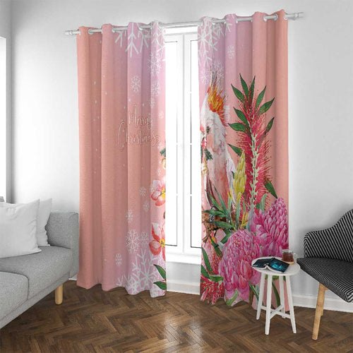 Australia Christmas Pink Cockatoo with Banksia Window Curtain Coral Pink - Aussie Hoodie