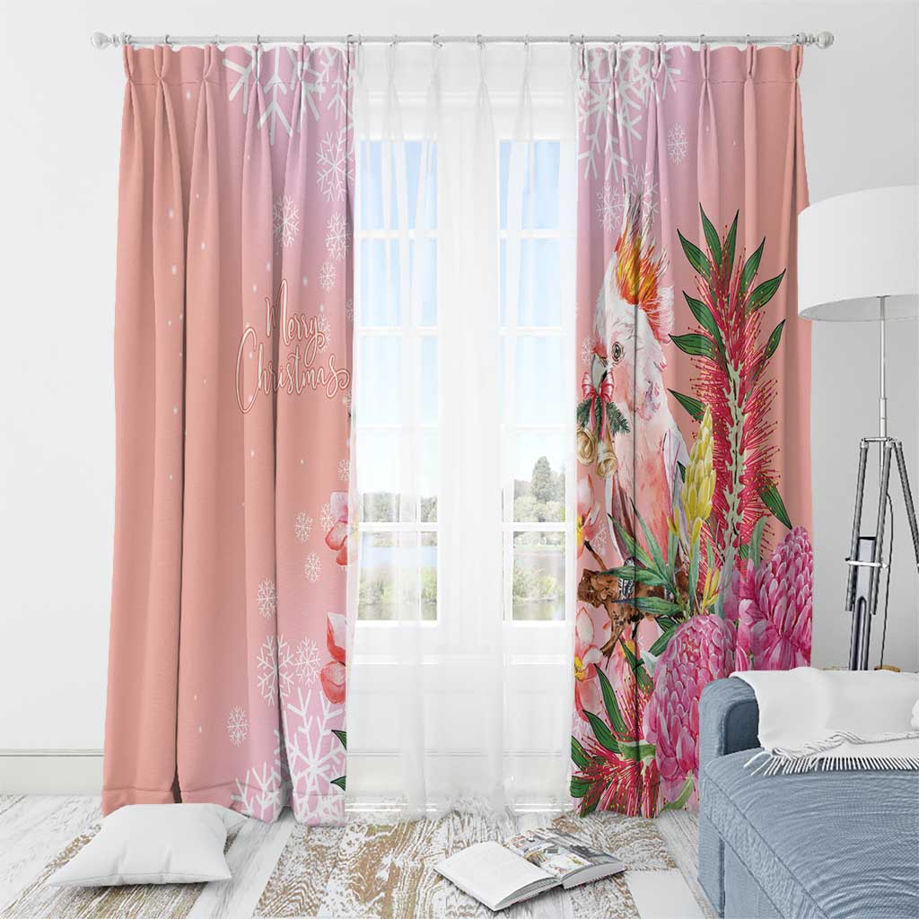 Australia Christmas Pink Cockatoo with Banksia Window Curtain Coral Pink - Aussie Hoodie