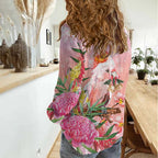 Australia Christmas Pink Cockatoo with Banksia Women Casual Shirt Coral Pink - Aussie Hoodie