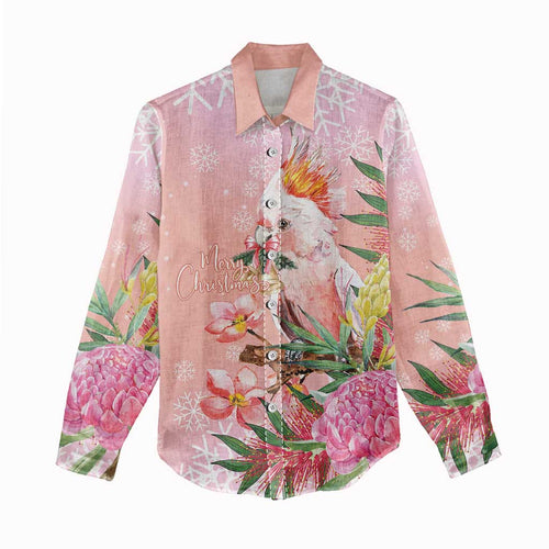 Australia Christmas Pink Cockatoo with Banksia Women Casual Shirt Coral Pink - Aussie Hoodie