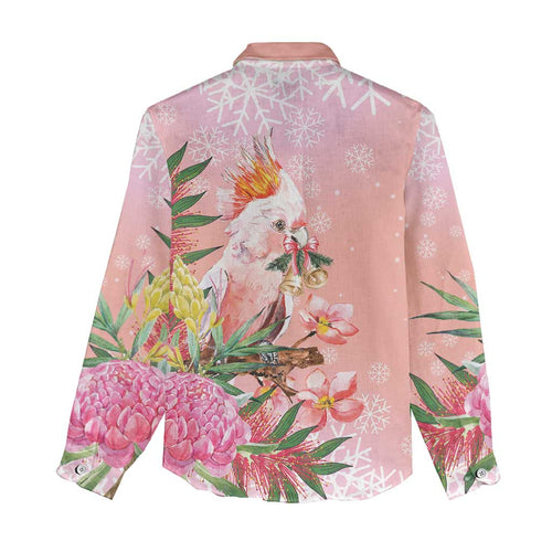 Australia Christmas Pink Cockatoo with Banksia Women Casual Shirt Coral Pink - Aussie Hoodie