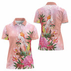 Australia Christmas Pink Cockatoo with Banksia Women Polo Shirt Coral Pink - Aussie Hoodie