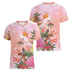 Australia Christmas Pink Cockatoo with Banksia Women V-Neck T-Shirt Coral Pink - Aussie Hoodie