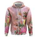 Australia Christmas Pink Cockatoo with Banksia Zip Hoodie Coral Pink - Aussie Hoodie