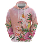 Australia Christmas Pink Cockatoo with Banksia Zip Hoodie Coral Pink - Aussie Hoodie