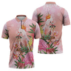 Australia Christmas Pink Cockatoo with Banksia Zipper Polo Shirt Coral Pink - Aussie Hoodie