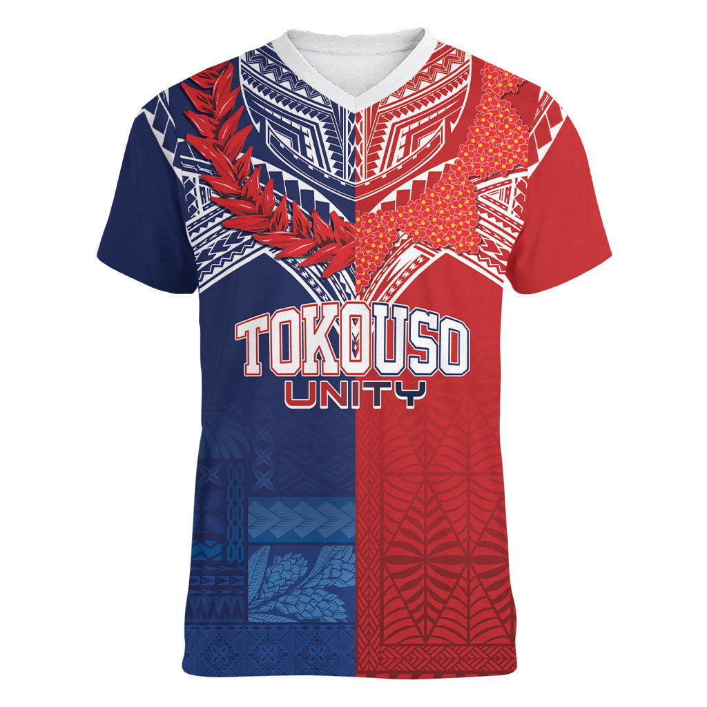 TokoUso Tonga Samoa Brothers Forever Custom Women V-Neck T-Shirt Ulafala and Heilala Unity