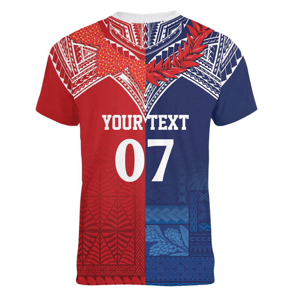 TokoUso Tonga Samoa Brothers Forever Custom Women V-Neck T-Shirt Ulafala and Heilala Unity