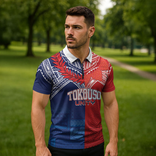 TokoUso Tonga Samoa Brothers Forever Custom Zipper Polo Shirt Ulafala and Heilala Unity