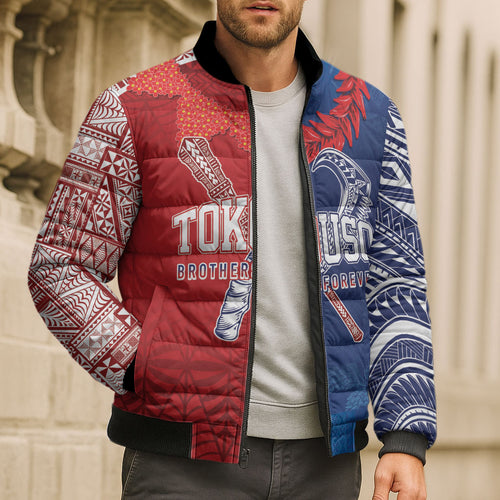 TokoUso Custom Tonga and Samoa Bomber Puffer Jacket Warriors War Clubs