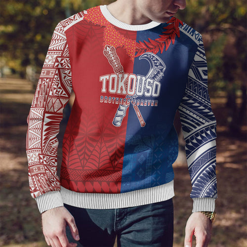 TokoUso Custom Tonga and Samoa Ugly Christmas Sweater Warriors War Clubs