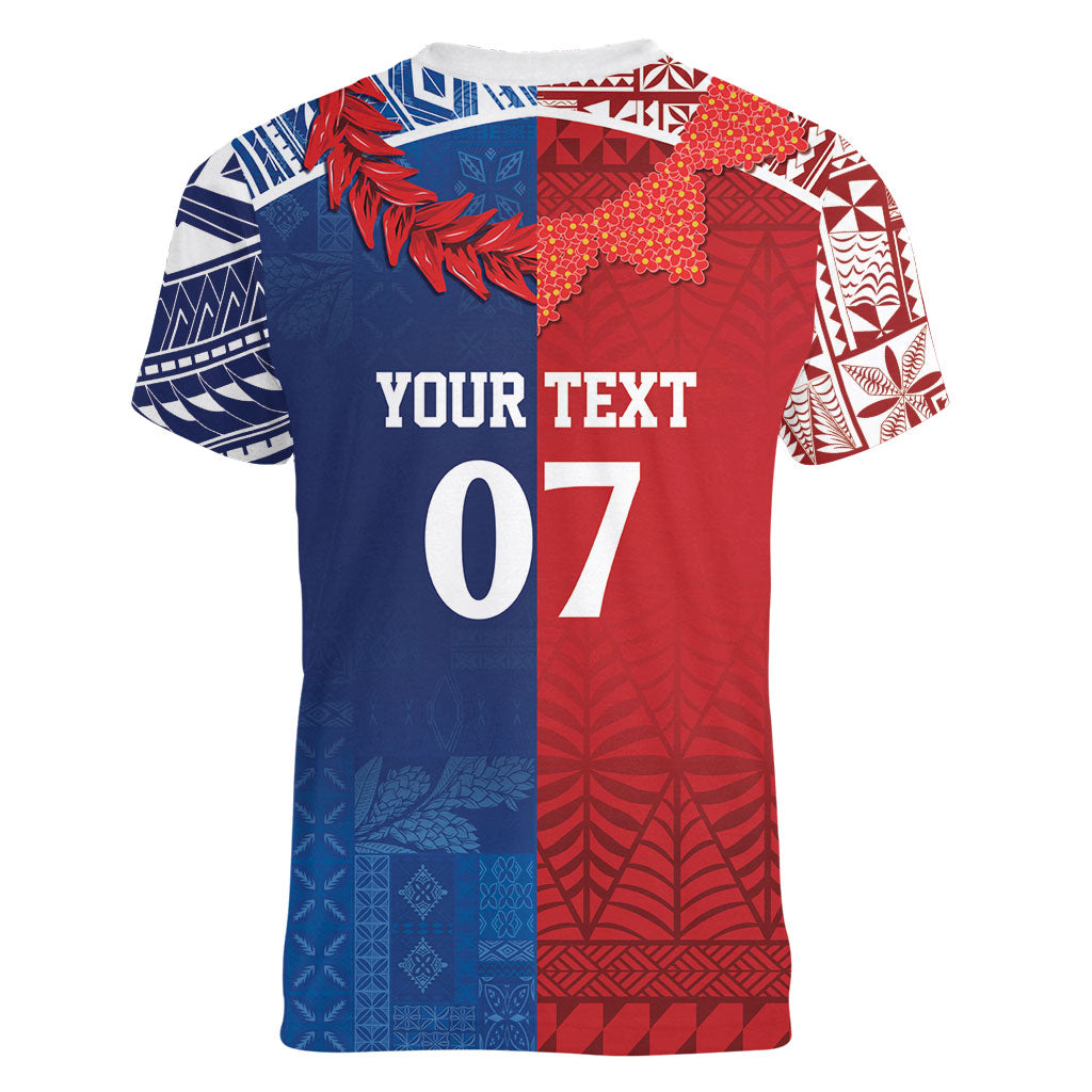 TokoUso Custom Tonga and Samoa Women V-Neck T-Shirt Warriors War Clubs