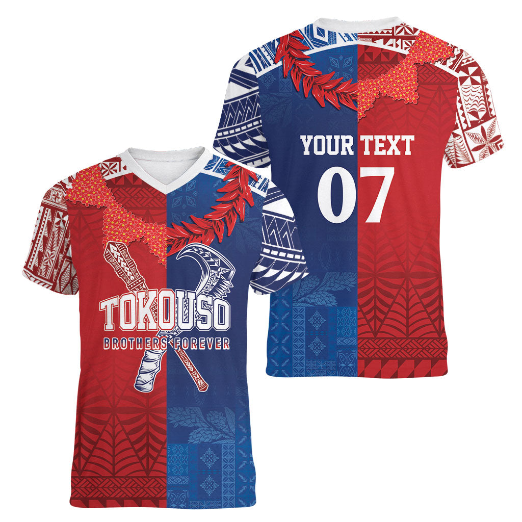 TokoUso Custom Tonga and Samoa Women V-Neck T-Shirt Warriors War Clubs