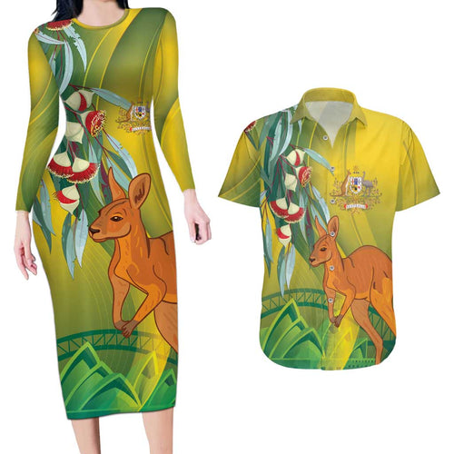 Australia Day Special Couples Matching Long Sleeve Bodycon Dress and Hawaiian Shirt - Aussie Hoodie