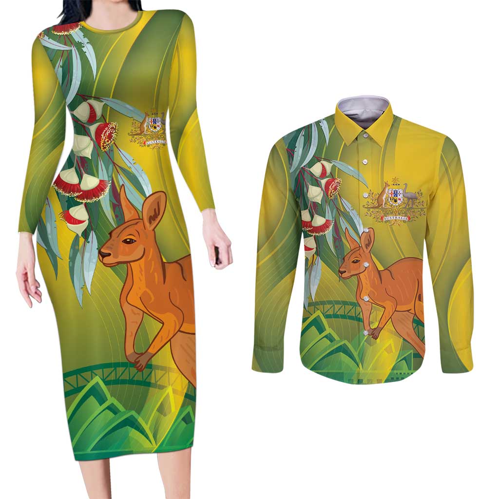 Australia Day Special Couples Matching Long Sleeve Bodycon Dress and Long Sleeve Button Shirt - Aussie Hoodie