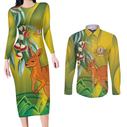 Australia Day Special Couples Matching Long Sleeve Bodycon Dress and Long Sleeve Button Shirt - Aussie Hoodie
