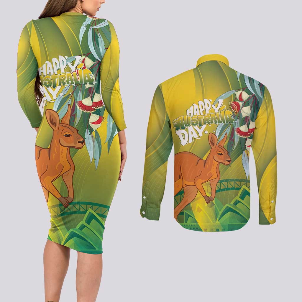 Australia Day Special Couples Matching Long Sleeve Bodycon Dress and Long Sleeve Button Shirt - Aussie Hoodie