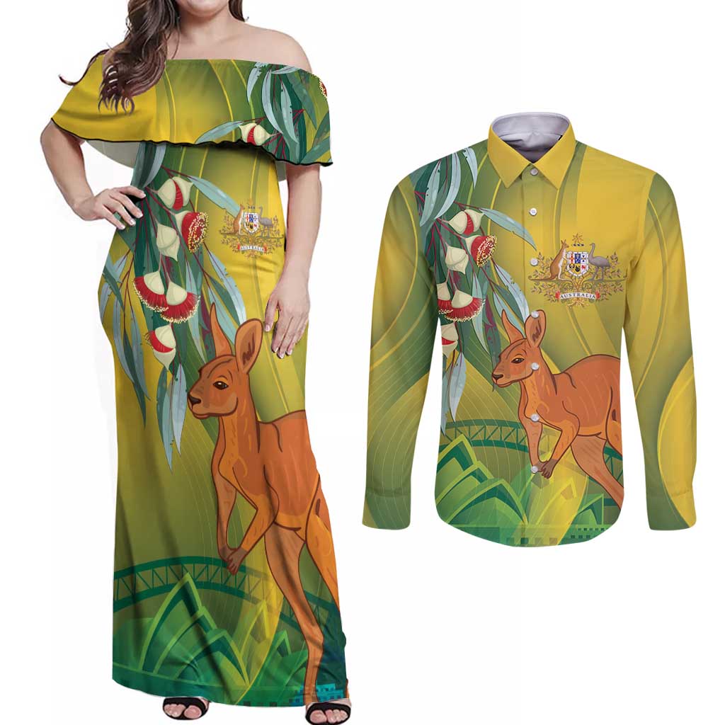 Australia Day Special Couples Matching Off Shoulder Maxi Dress and Long Sleeve Button Shirt - Aussie Hoodie