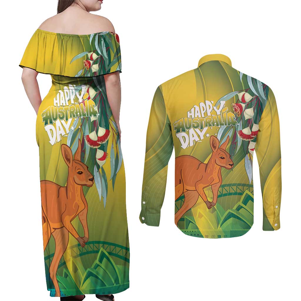 Australia Day Special Couples Matching Off Shoulder Maxi Dress and Long Sleeve Button Shirt - Aussie Hoodie
