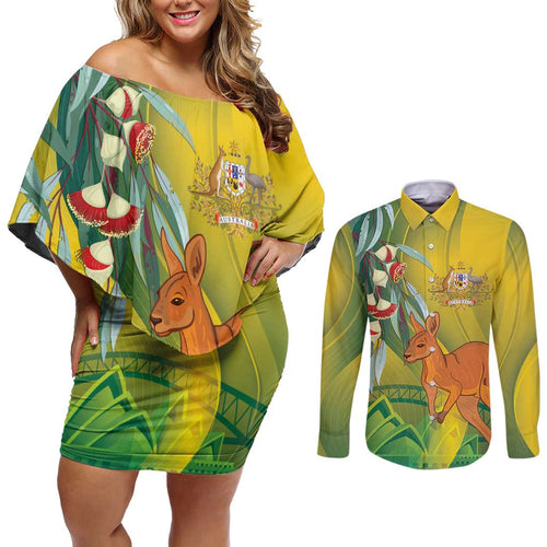 Australia Day Special Couples Matching Off Shoulder Short Dress and Long Sleeve Button Shirt - Aussie Hoodie