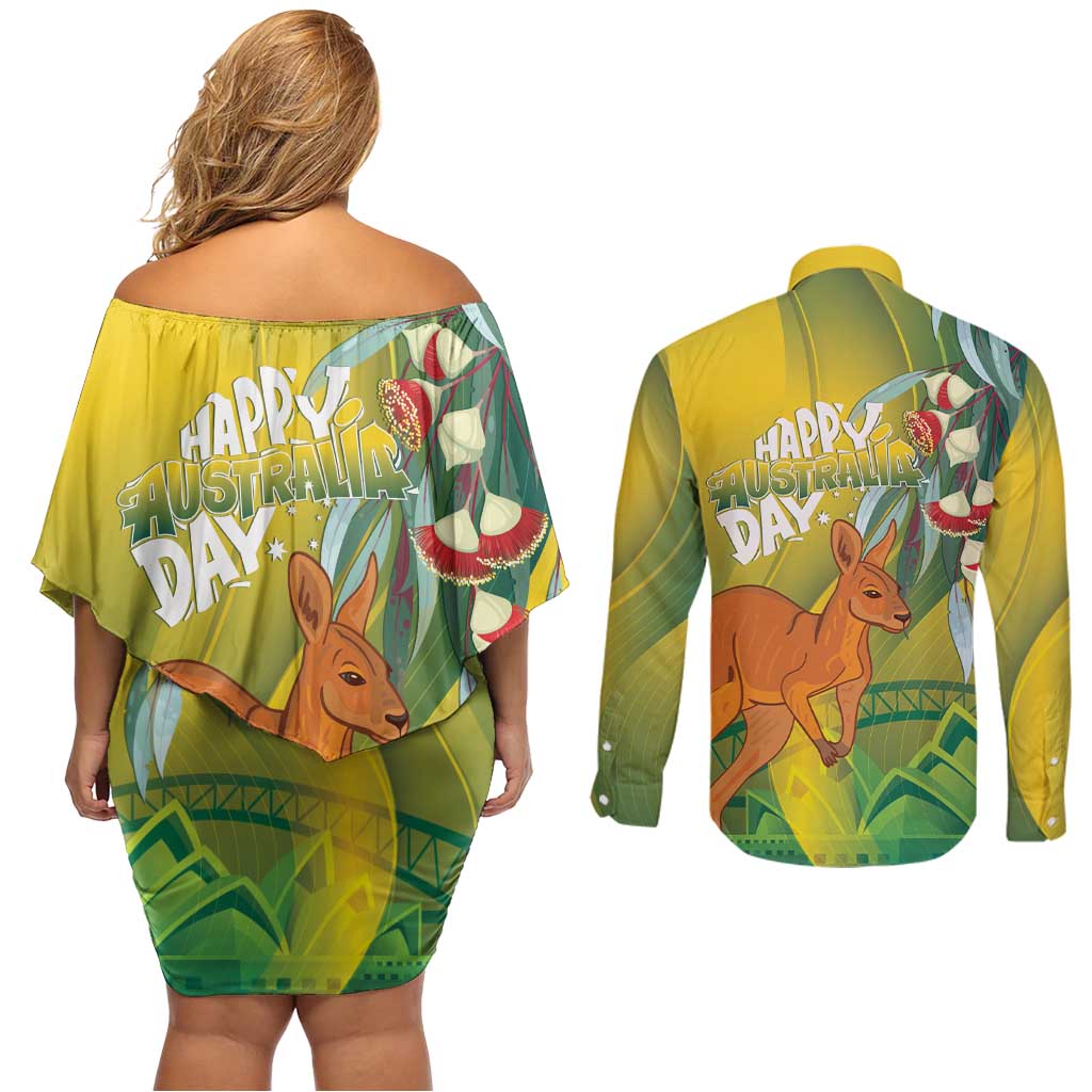Australia Day Special Couples Matching Off Shoulder Short Dress and Long Sleeve Button Shirt - Aussie Hoodie