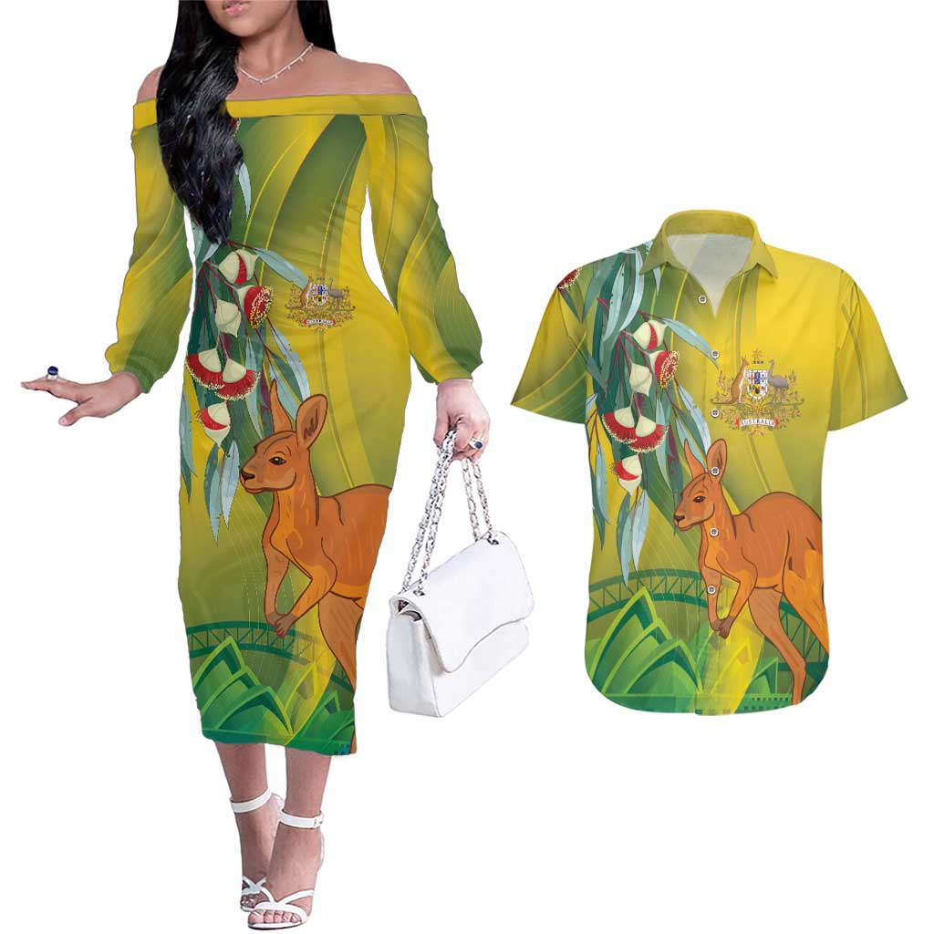 Australia Day Special Couples Matching Off The Shoulder Long Sleeve Dress and Hawaiian Shirt - Aussie Hoodie