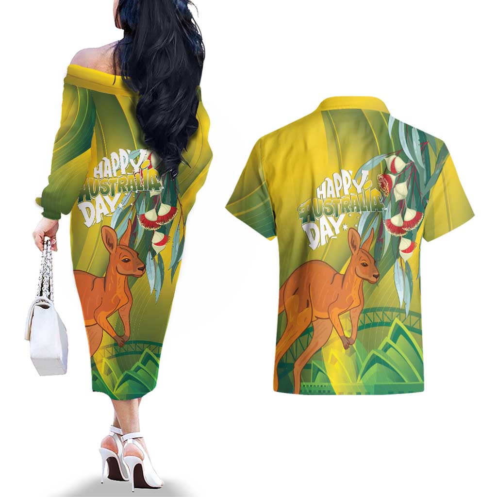 Australia Day Special Couples Matching Off The Shoulder Long Sleeve Dress and Hawaiian Shirt - Aussie Hoodie