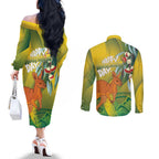 Australia Day Special Couples Matching Off The Shoulder Long Sleeve Dress and Long Sleeve Button Shirt - Aussie Hoodie
