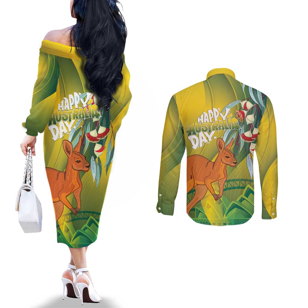 Australia Day Special Couples Matching Off The Shoulder Long Sleeve Dress and Long Sleeve Button Shirt - Aussie Hoodie
