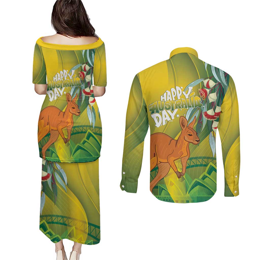 Australia Day Special Couples Matching Puletasi and Long Sleeve Button Shirt - Aussie Hoodie