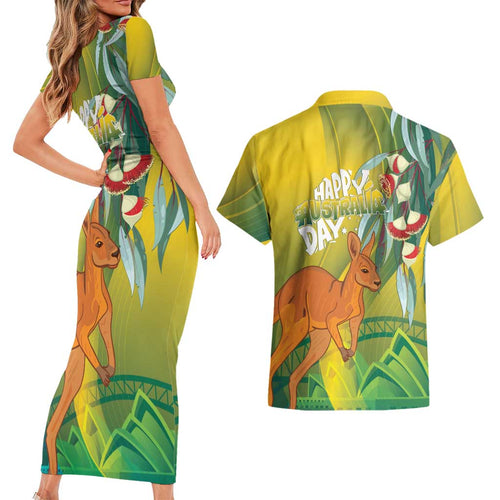 Australia Day Special Couples Matching Short Sleeve Bodycon Dress and Hawaiian Shirt - Aussie Hoodie