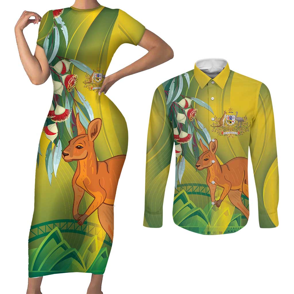 Australia Day Special Couples Matching Short Sleeve Bodycon Dress and Long Sleeve Button Shirt - Aussie Hoodie