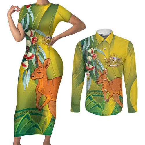 Australia Day Special Couples Matching Short Sleeve Bodycon Dress and Long Sleeve Button Shirt - Aussie Hoodie