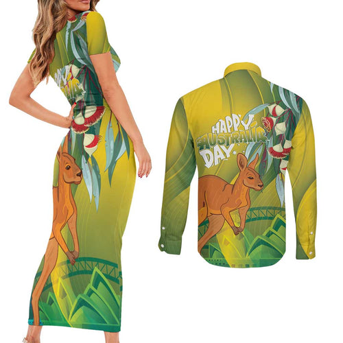 Australia Day Special Couples Matching Short Sleeve Bodycon Dress and Long Sleeve Button Shirt - Aussie Hoodie