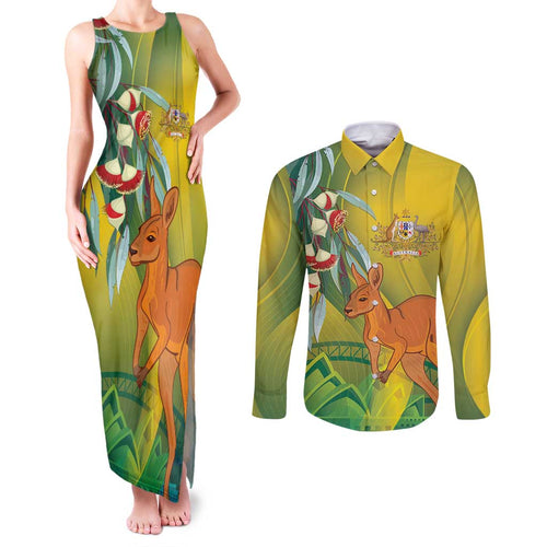 Australia Day Special Couples Matching Tank Maxi Dress and Long Sleeve Button Shirt - Aussie Hoodie