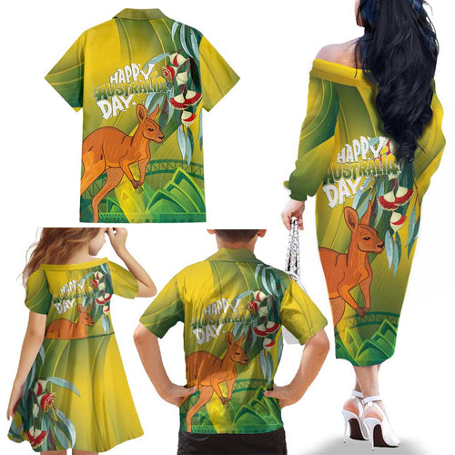 Australia Day Special Family Matching Off The Shoulder Long Sleeve Dress and Hawaiian Shirt - Aussie Hoodie