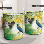 New Zealand Maori Mahuru Laundry Basket Tui With Pikawakawa Spring Colors
