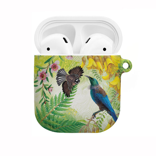 New Zealand Maori Mahuru AirPods Case Tui With Pikawakawa Spring Colors