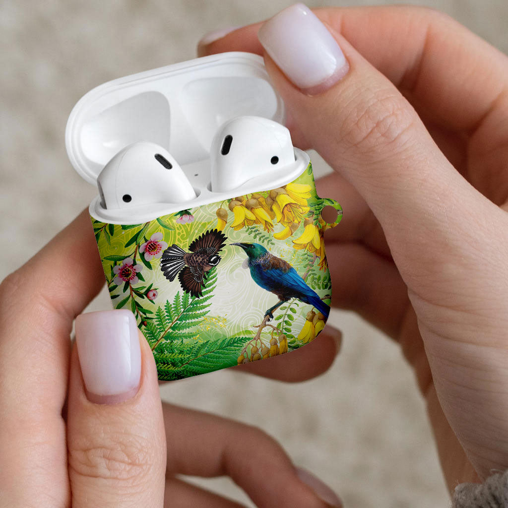 New Zealand Maori Mahuru AirPods Case Tui With Pikawakawa Spring Colors