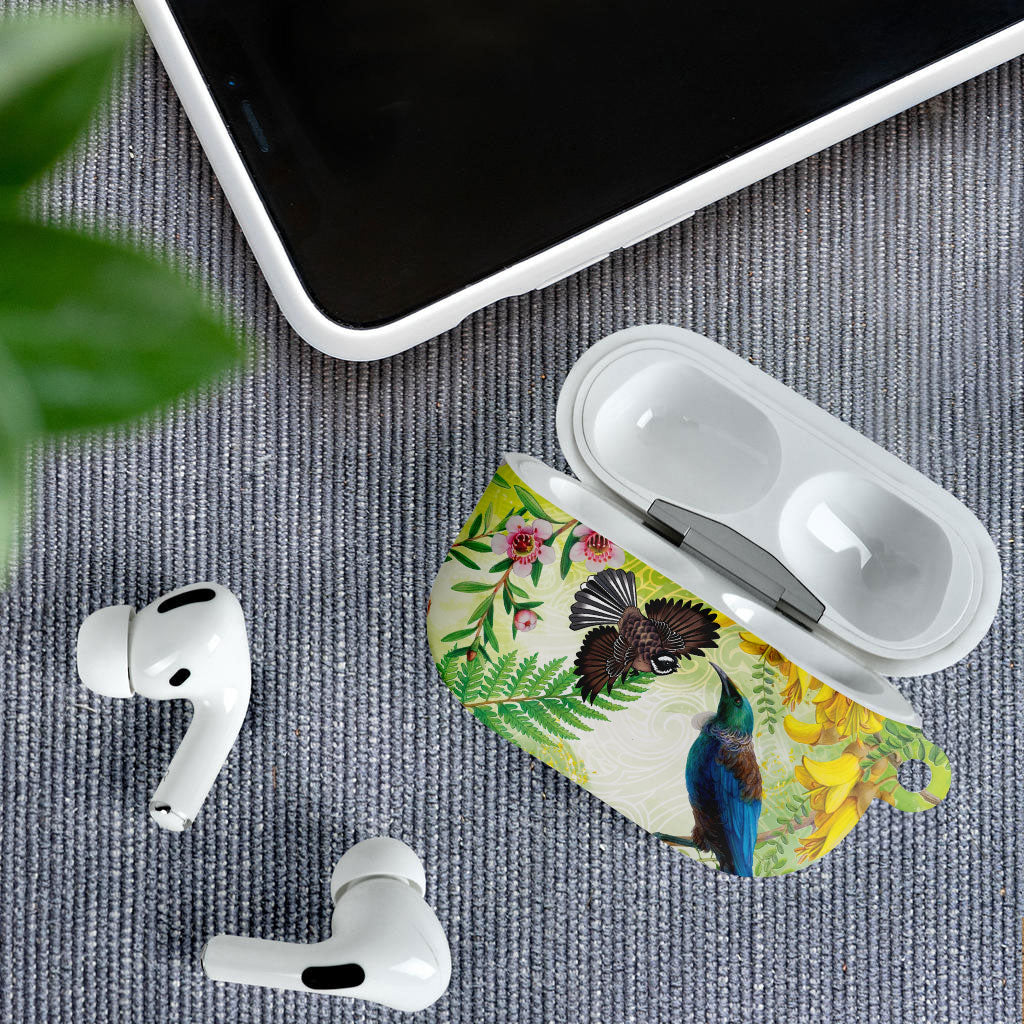 New Zealand Maori Mahuru AirPods Case Tui With Pikawakawa Spring Colors