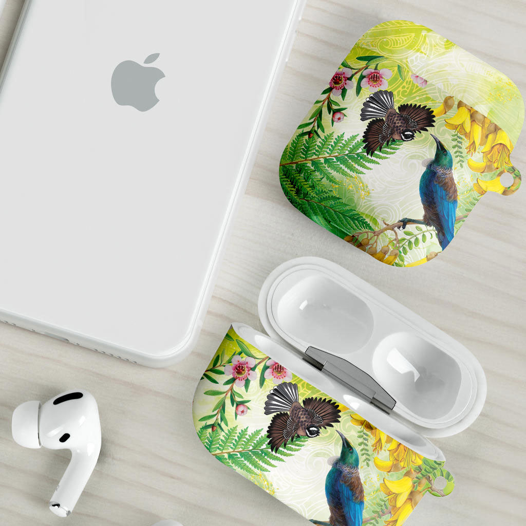 New Zealand Maori Mahuru AirPods Case Tui With Pikawakawa Spring Colors