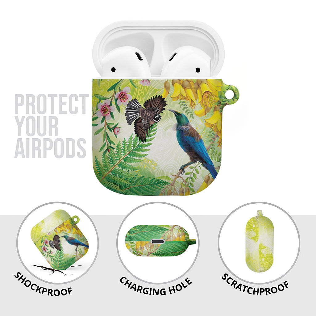 New Zealand Maori Mahuru AirPods Case Tui With Pikawakawa Spring Colors