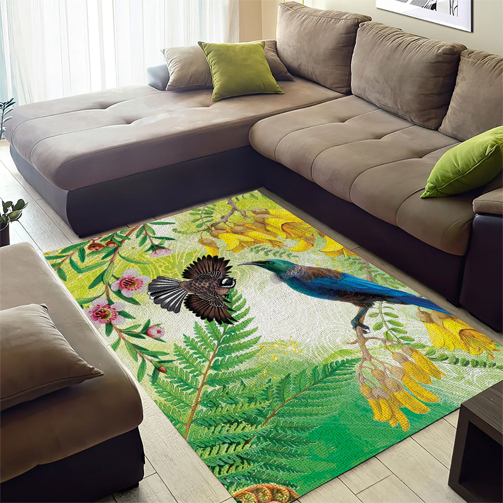 New Zealand Maori Mahuru Area Rug Tui With Pikawakawa Spring Colors